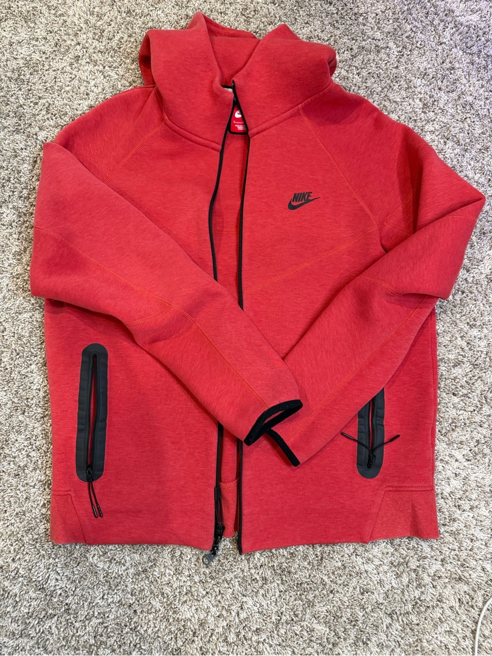 Nike Tech Red Full-Zip Hoodie with Black Accents